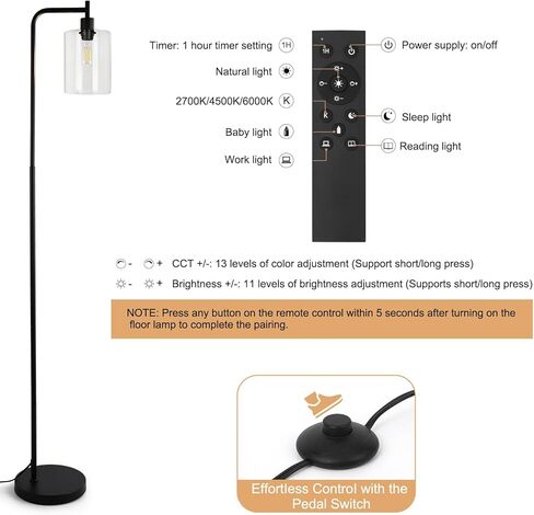 GAOMON Floor Lamps for Living Room with Glass lampshade, Modern Standing Lamp with Remote Control, Classic Reading Tall Pole Light for Bedroom Office Study Room, Gold in Saudi Arabia