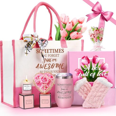 Birthday Gifts for Women, Women Gifts Set | Gift Basket Tumbler Relaxing Spa Care Package - Valentines Day Mothers Day Christmas Gifts for Girlfriend Wife Mom Her Best Friend Sister (Pink) in Saudi Arabia