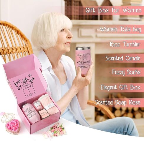 Birthday Gifts for Women, Women Gifts Set | Gift Basket Tumbler Relaxing Spa Care Package - Valentines Day Mothers Day Christmas Gifts for Girlfriend Wife Mom Her Best Friend Sister (Pink) in Saudi Arabia
