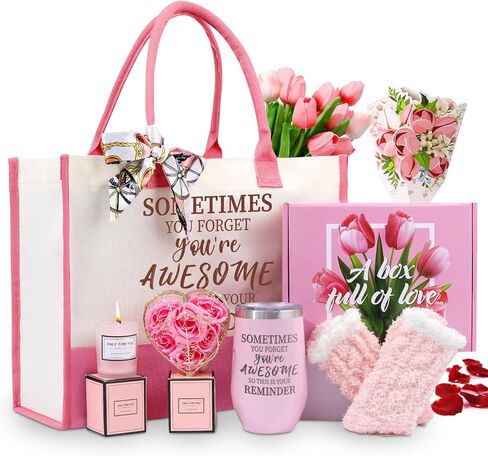 Birthday Gifts for Women, Women Gifts Set | Gift Basket Tumbler Relaxing Spa Care Package - Valentines Day Mothers Day Christmas Gifts for Girlfriend Wife Mom Her Best Friend Sister (Pink) in Saudi Arabia