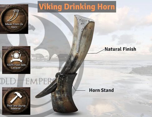 كوب OLDEMPEROR Viking Horn - أصلي 100% 16oz - كوب نورس قرن الثور مصنوع يدويًا فريد من نوعه للمشروبات الساخنة والباردة - هدية فايكنغ للرجال والنساء - كوب بيرة وميد للرجال على طراز العصور الوسطى من درجة الغذاء... in Saudi Arabia