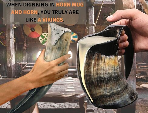 كوب OLDEMPEROR Viking Horn - أصلي 100% 16oz - كوب نورس قرن الثور مصنوع يدويًا فريد من نوعه للمشروبات الساخنة والباردة - هدية فايكنغ للرجال والنساء - كوب بيرة وميد للرجال على طراز العصور الوسطى من درجة الغذاء... in Saudi Arabia