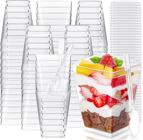 أكواب حلوى بارفيه مع أغطية، 25 عبوة 5 أونصة من أكواب الحلوى البلاستيكية Vasos Para Postres مع أغطية وملاعق in Saudi Arabia