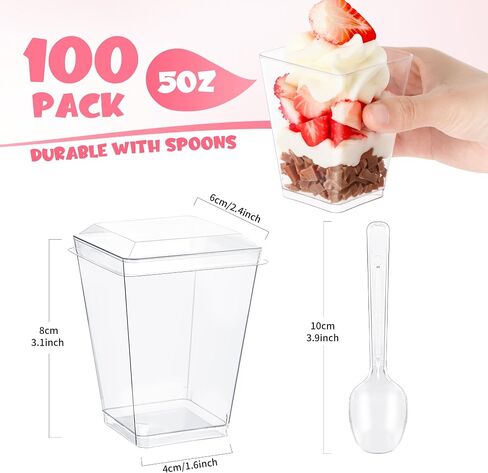 أكواب حلوى بارفيه مع أغطية، 25 عبوة 5 أونصة من أكواب الحلوى البلاستيكية Vasos Para Postres مع أغطية وملاعق in Saudi Arabia