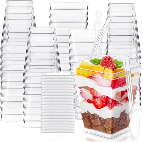 أكواب حلوى بارفيه مع أغطية، 25 عبوة 5 أونصة من أكواب الحلوى البلاستيكية Vasos Para Postres مع أغطية وملاعق in Saudi Arabia