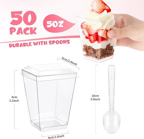 أكواب حلوى بارفيه مع أغطية، 25 عبوة 5 أونصة من أكواب الحلوى البلاستيكية Vasos Para Postres مع أغطية وملاعق in Saudi Arabia
