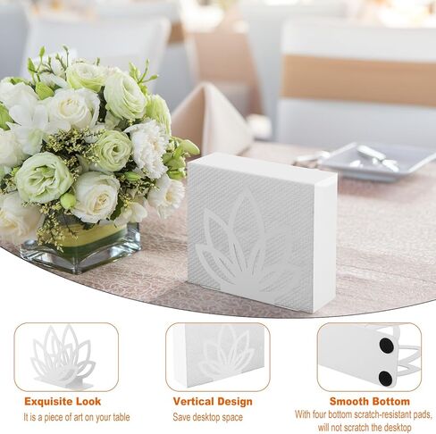 حامل مناديل معدني من بيوتي فلاير للطاولة، حامل مناديل مستقيم من الفولاذ المقاوم للصدأ للمطبخ والمنضدة، حامل مناديل حديث قائم بذاته للمنزل وحفلات النزهة، قاعدة مبطنة (أبيض) in Kuwait