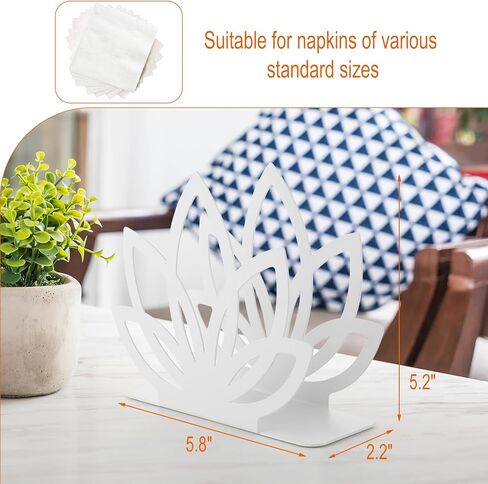 حامل مناديل معدني من بيوتي فلاير للطاولة، حامل مناديل مستقيم من الفولاذ المقاوم للصدأ للمطبخ والمنضدة، حامل مناديل حديث قائم بذاته للمنزل وحفلات النزهة، قاعدة مبطنة (أبيض) in Kuwait