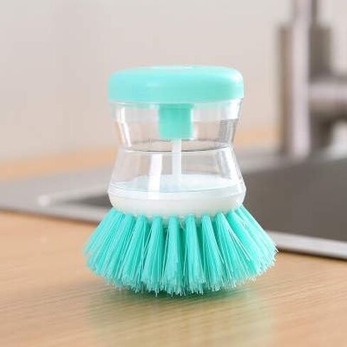 New *Dish Brush with SOAP Dispenser* Kitchen Scrub Brush for Dishes Pots Pans Sink Cleaning (Green) in Saudi Arabia