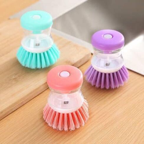 New *Dish Brush with SOAP Dispenser* Kitchen Scrub Brush for Dishes Pots Pans Sink Cleaning (Green) in Saudi Arabia