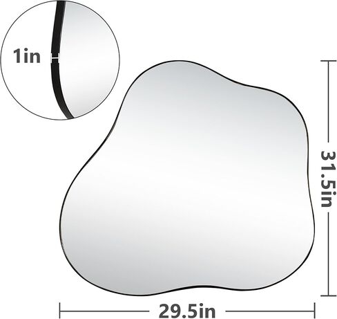 SHYFOY Irregular Wall Mirror, 31.5 "X29.5 Large Asymmetrical Decorative Mirror for Wall Decor, Living Room Mirror Abstract Wave Black Mirror Decor in Kuwait