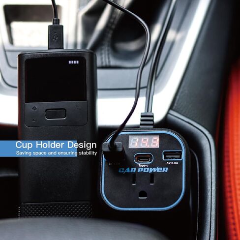 200W Car Power Inverter, Car Charger Adapter 12v to 110v Converter, Car Inverter with 3.0A Dual USB and Type-C, Car Outlet Adapter for Laptop, Black in Kuwait