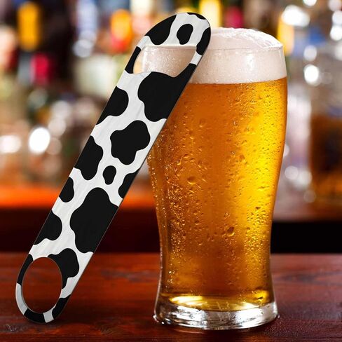 Cow Texture Stainless Steel Bottle Opener Jungle Animal Black and White Print Spot Skin Fur Pattern Flat Beer Bottle Opener Keychain for Home Kitchen Bar Restaurant Party Birthday Gift in Kuwait