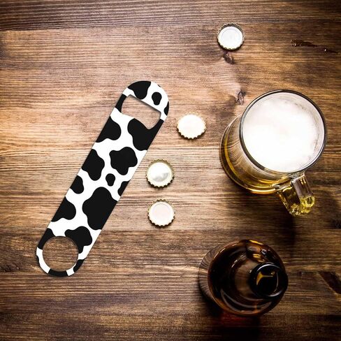 Cow Texture Stainless Steel Bottle Opener Jungle Animal Black and White Print Spot Skin Fur Pattern Flat Beer Bottle Opener Keychain for Home Kitchen Bar Restaurant Party Birthday Gift in Kuwait