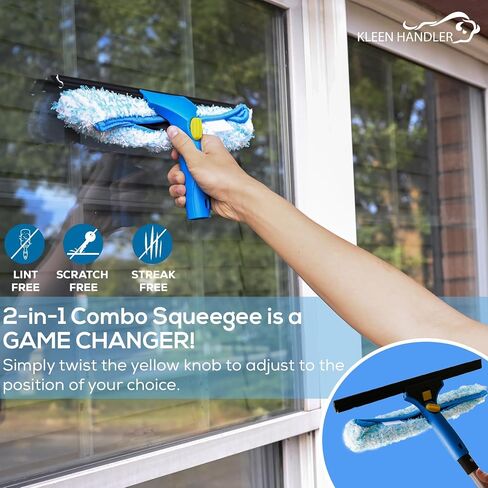 Kleen Handler Professional 2-in-1 Squeegee for Window Cleaning Tool Combo - 14" Squeegee & Microfiber Scrubber Sleeve, Window Glass Cleaning Kit for Commercial & Residential Use in Saudi Arabia