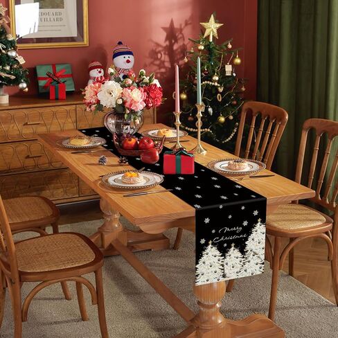 Christmas Table Runner Xmas Golden Tree Star Snowflake Black Merry Christmas 13 x 72 Inch Long Runners Winter Holiday Home Kitchen Table Decor in Saudi Arabia