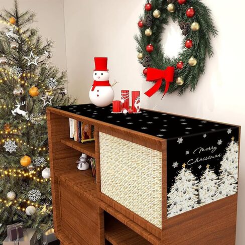 Christmas Table Runner Xmas Golden Tree Star Snowflake Black Merry Christmas 13 x 72 Inch Long Runners Winter Holiday Home Kitchen Table Decor in Saudi Arabia