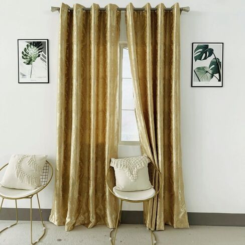 Amidoudou زوج واحد من ستائر الزهور الأوروبية لغرفة النوم ستائر ذهبية فاخرة لغرفة المعيشة (قطعتان مقاس 54 × 96 بوصة، ذهبي) in Kuwait