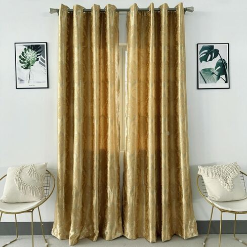 Amidoudou زوج واحد من ستائر الزهور الأوروبية لغرفة النوم ستائر ذهبية فاخرة لغرفة المعيشة (قطعتان مقاس 54 × 96 بوصة، ذهبي) in Kuwait