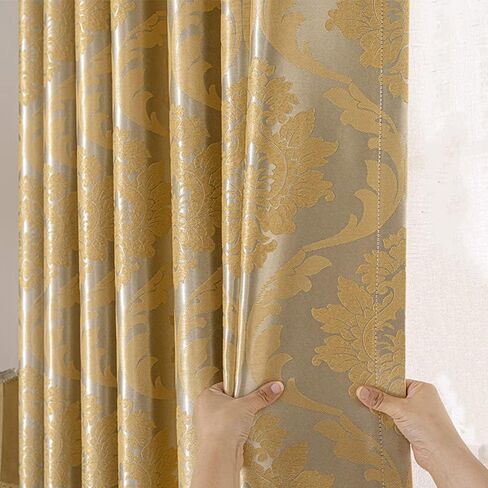 Amidoudou زوج واحد من ستائر الزهور الأوروبية لغرفة النوم ستائر ذهبية فاخرة لغرفة المعيشة (قطعتان مقاس 54 × 96 بوصة، ذهبي) in Kuwait