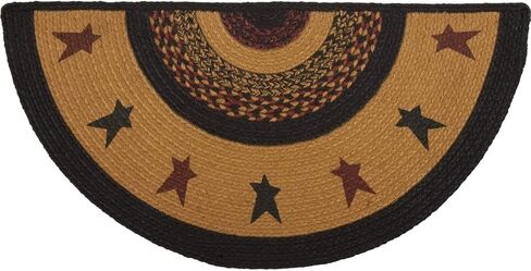 VHC Brands Heritage Farms Primitive Star and Pip Jute Yellow Rug Half Circle w/ Pad 16.5"x33" in Kuwait
