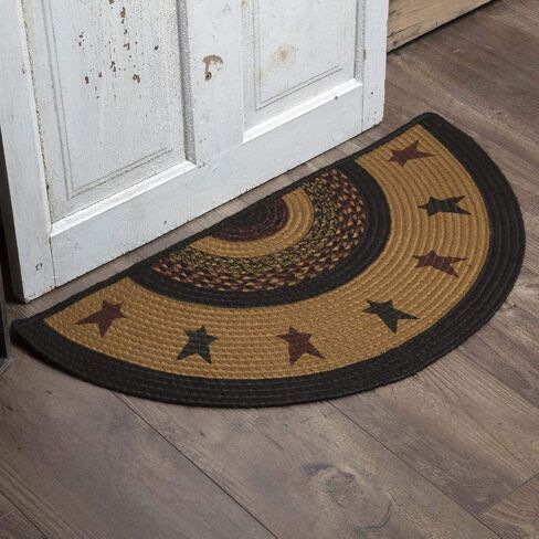 VHC Brands Heritage Farms Primitive Star and Pip Jute Yellow Rug Half Circle w/ Pad 16.5"x33" in Kuwait