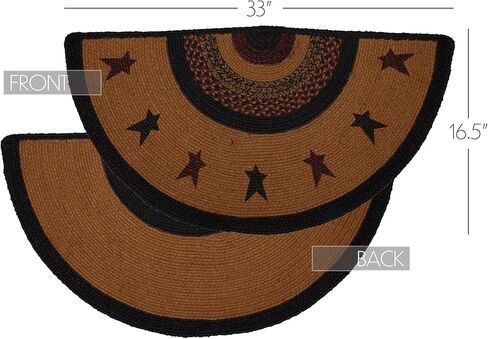VHC Brands Heritage Farms Primitive Star and Pip Jute Yellow Rug Half Circle w/ Pad 16.5"x33" in Kuwait