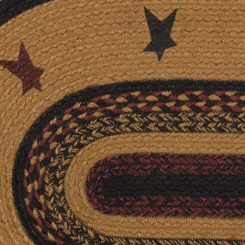 VHC Brands Heritage Farms Primitive Star and Pip Jute Yellow Rug Half Circle w/ Pad 16.5"x33" in Kuwait