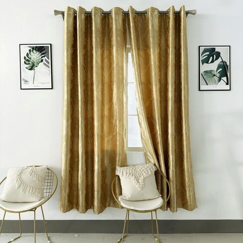 Amidoudou 1 Pair European Flower Curtains for Bedroom Luxury Gold Curtains for Living Room (2 PCS 54x96 Inch,Gold) in Saudi Arabia