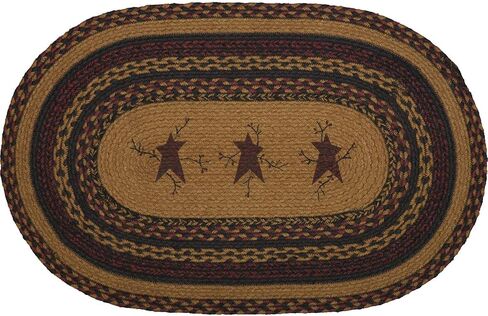 VHC Brands Heritage Farms Primitive Star and Pip Jute Yellow Rug Half Circle w/ Pad 16.5"x33" in Kuwait