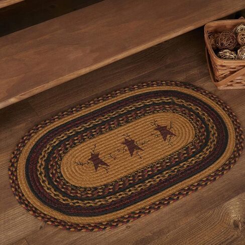VHC Brands Heritage Farms Primitive Star and Pip Jute Yellow Rug Half Circle w/ Pad 16.5"x33" in Kuwait