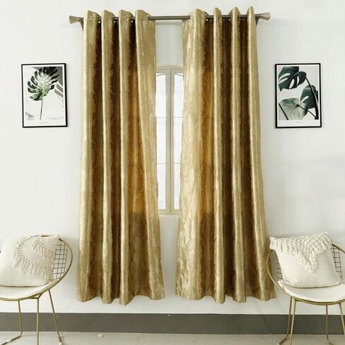 Amidoudou 1 Pair European Flower Curtains for Bedroom Luxury Gold Curtains for Living Room (2 PCS 54x96 Inch,Gold) in Saudi Arabia