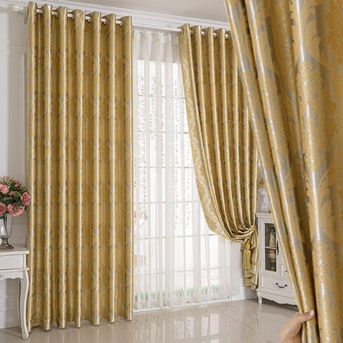 Amidoudou 1 Pair European Flower Curtains for Bedroom Luxury Gold Curtains for Living Room (2 PCS 54x96 Inch,Gold) in Saudi Arabia