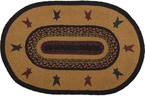 VHC Brands Heritage Farms Primitive Star and Pip Jute Yellow Rug Half Circle w/ Pad 16.5"x33" in Kuwait