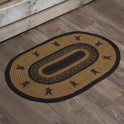 VHC Brands Heritage Farms Primitive Star and Pip Jute Yellow Rug Half Circle w/ Pad 16.5"x33" in Kuwait