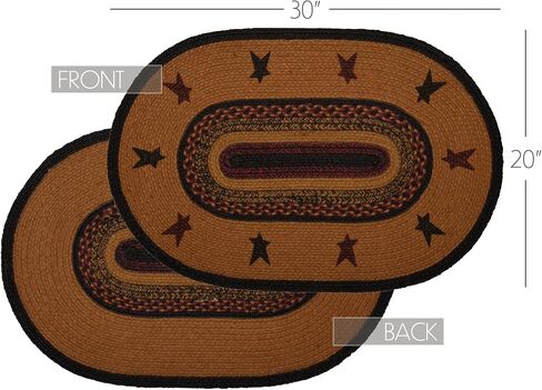 VHC Brands Heritage Farms Primitive Star and Pip Jute Yellow Rug Half Circle w/ Pad 16.5"x33" in Kuwait