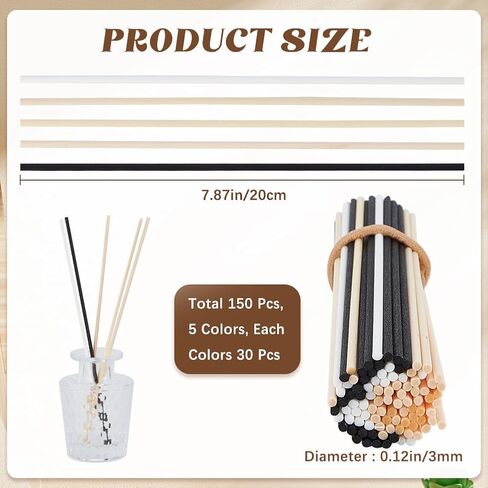 CRASPIRE 60Pcs Fiber Diffuser Sticks 20cm Long Reed Creamy White Replacement Fragrance Refill Rattan Sticks 3mm Thick Aromatherapy Essential Oil Aroma Spa Diffuser Volatilizing Sticks in Saudi Arabia