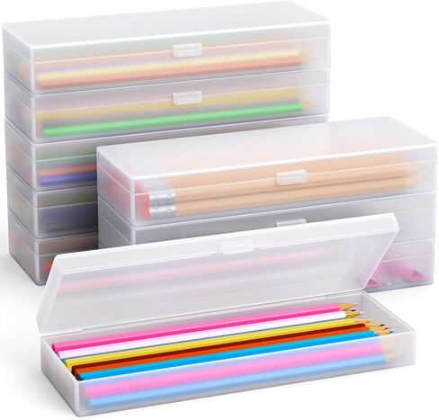 9PCS Clear Plastic Pencil Box, Bulk Pencil Case Large Capacity Hard Plastic Crayon Box with Snap-tight Lid, Stackable Storage Organizer Box for Hobby Arts Crafts Stationery Office Supplies in Saudi Arabia