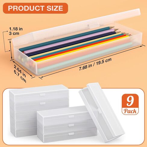 9PCS Clear Plastic Pencil Box, Bulk Pencil Case Large Capacity Hard Plastic Crayon Box with Snap-tight Lid, Stackable Storage Organizer Box for Hobby Arts Crafts Stationery Office Supplies in Saudi Arabia
