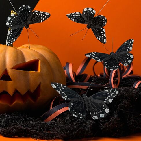 YCHTEWY- 12 pcs Black Butterflies Party Decorations Halloween Decoration Home Decoration… in Saudi Arabia
