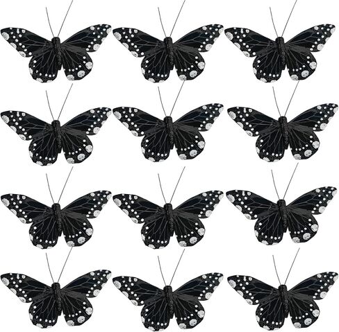 YCHTEWY- 12 pcs Black Butterflies Party Decorations Halloween Decoration Home Decoration… in Saudi Arabia