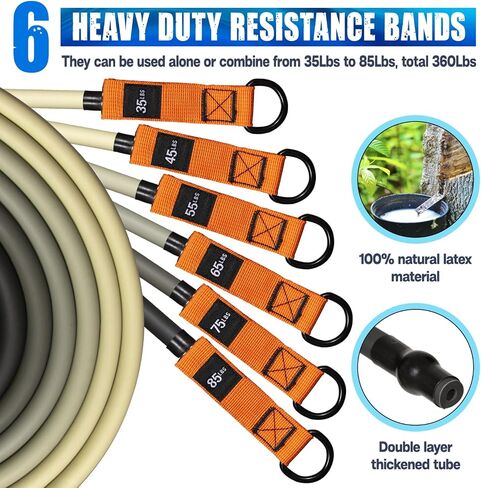 Resistance Bands Set 300lbs 360lbs - Fitness Bands with Handles, Door Anchor, Ankle Straps, Carrying Bag for Heavy Resistance Training - Workout Equipment Home Gym Exercise Bands Set for Working Out in Saudi Arabia