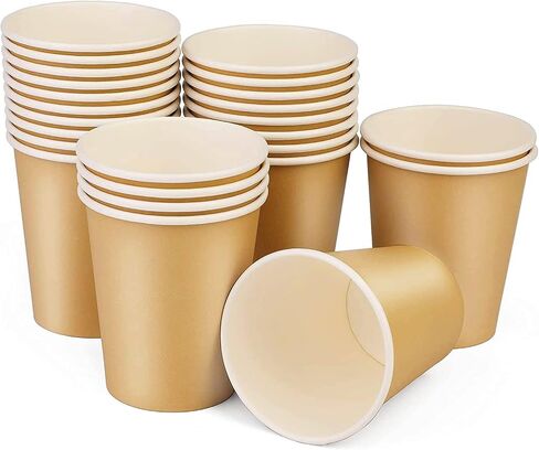 25 Packs Paper Cups Disposable, 8 oz Disposable Coffee Cups, Paper Hot Coffee Cups, Beverage Cups, Suitable for Offices, Home Kitchens, Coffee Shops（khaki） in Saudi Arabia