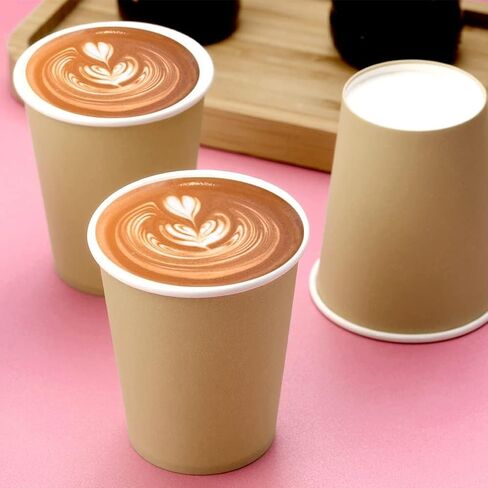 25 Packs Paper Cups Disposable, 8 oz Disposable Coffee Cups, Paper Hot Coffee Cups, Beverage Cups, Suitable for Offices, Home Kitchens, Coffee Shops（khaki） in Saudi Arabia