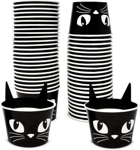 Gift Boutique 50 Pcs Halloween Treat Snack Cups 10oz Black Cat Face with Ear Spooky Disposable Paper Snack Cup Bowl Dessert Ice Cream Party Supplies in Saudi Arabia