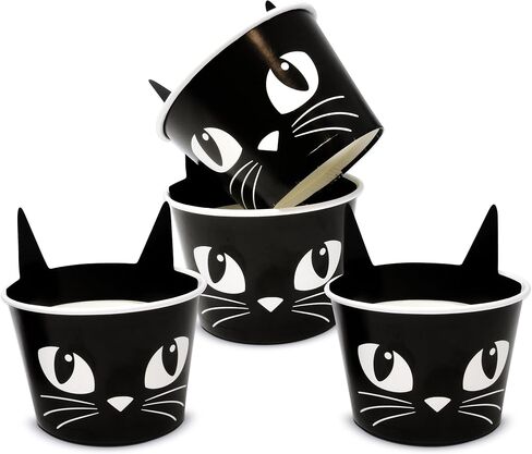Gift Boutique 50 Pcs Halloween Treat Snack Cups 10oz Black Cat Face with Ear Spooky Disposable Paper Snack Cup Bowl Dessert Ice Cream Party Supplies in Saudi Arabia