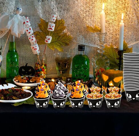 Gift Boutique 50 Pcs Halloween Treat Snack Cups 10oz Black Cat Face with Ear Spooky Disposable Paper Snack Cup Bowl Dessert Ice Cream Party Supplies in Saudi Arabia