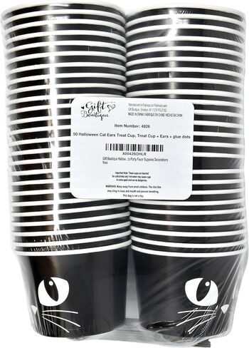 Gift Boutique 50 Pcs Halloween Treat Snack Cups 10oz Black Cat Face with Ear Spooky Disposable Paper Snack Cup Bowl Dessert Ice Cream Party Supplies in Saudi Arabia