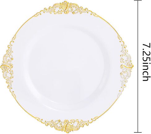 Nervure 100PCS White and Gold Plastic Plates - 10.25Inch Gold Disposable Plates - Heavyweight Gold Dinner Plates for Wedding & Party in Kuwait