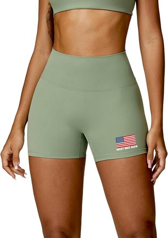 Womens Butt Lift Yoga Shorts Flag Printed High Waisted Back Ruched Legging Shorts Tummy Control Sports Bike Shorts in Kuwait